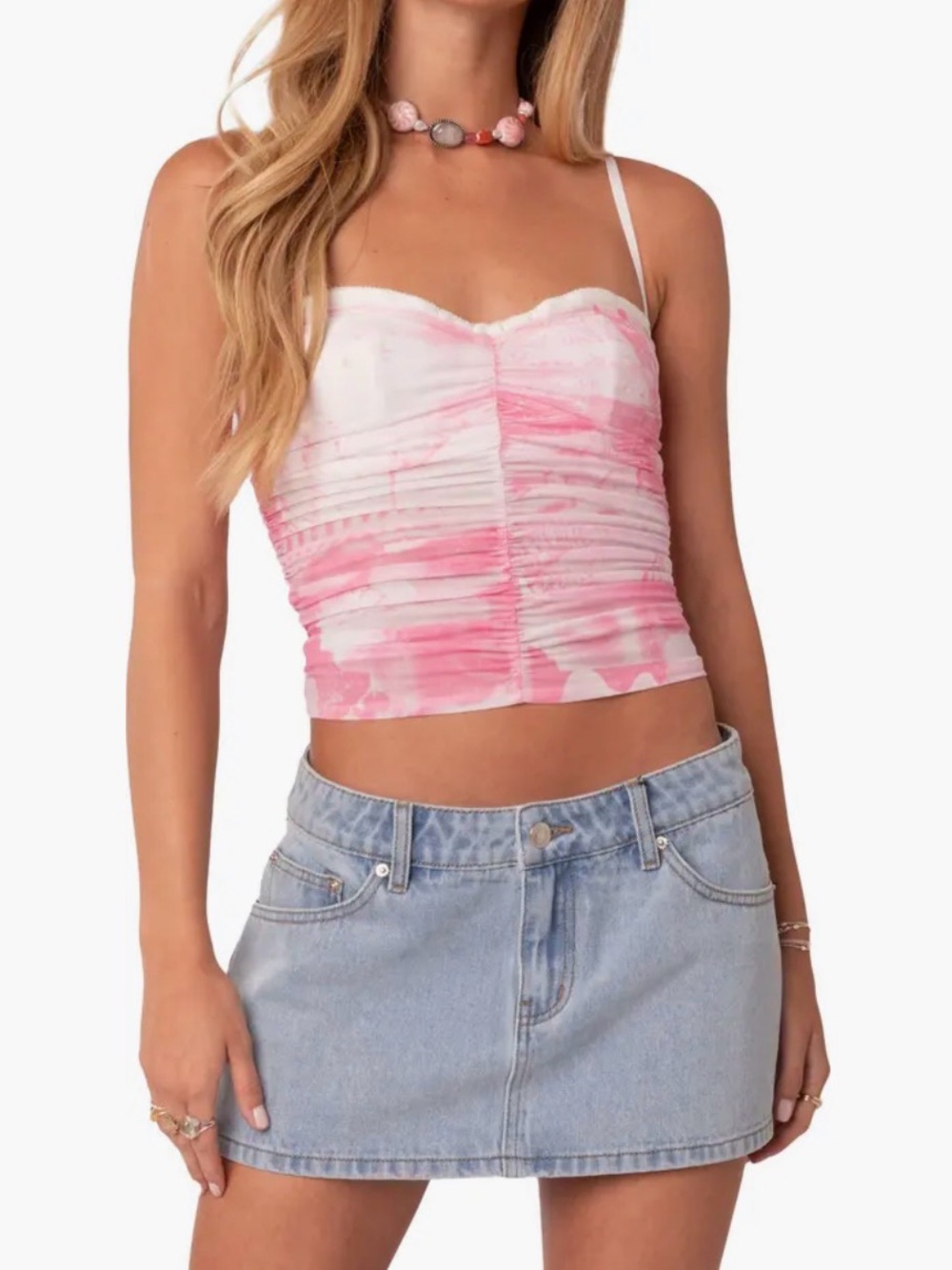 Edikted Pink and White Bustier Top